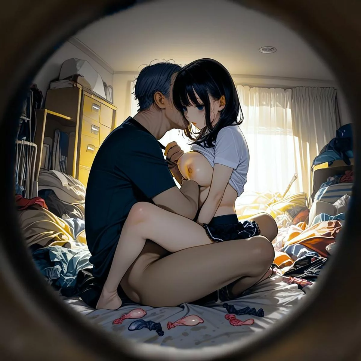 隣人が監禁してる若そうな娘との性行為を覗き穴から鑑賞♡