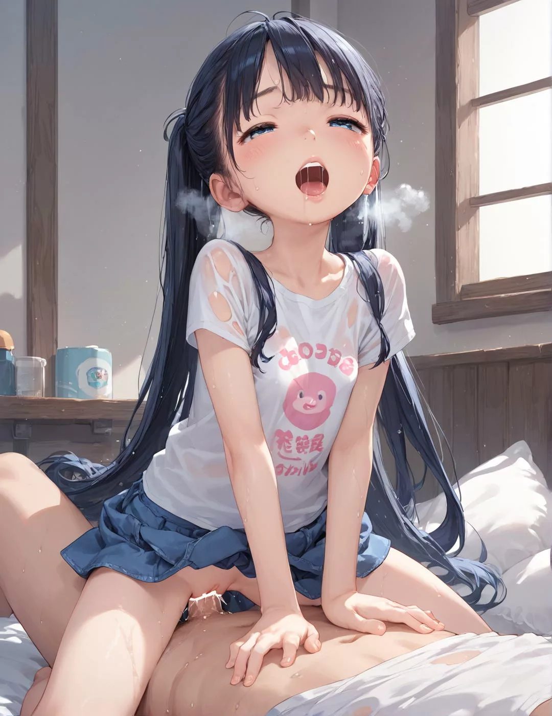 半袖少女と性快感で意識朦朧になりながらも求め合う！♡