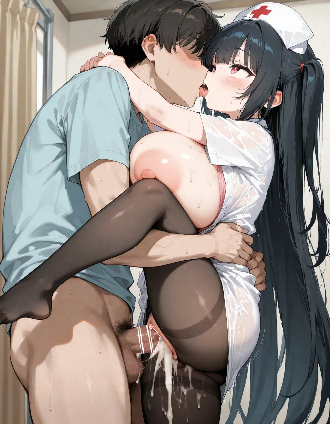 胸の大きすぎるナースさんの膣内で果ててしまう！♡