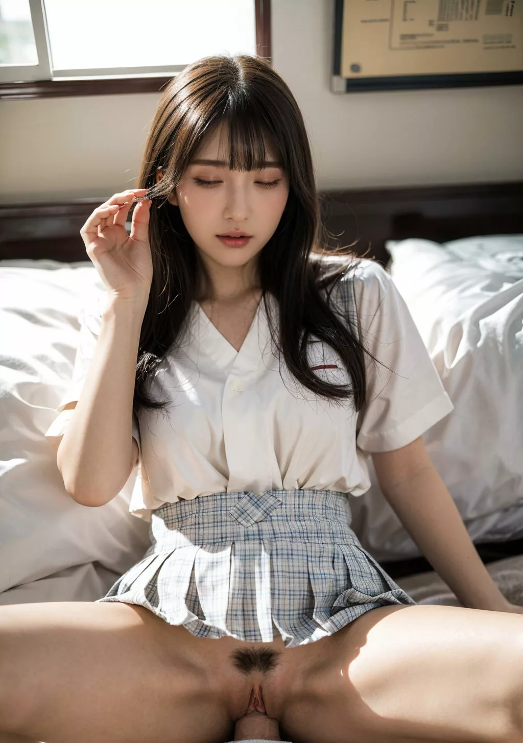 パコパコ疲れ男がハイウエストスカート娘に挿し入れたまま一服