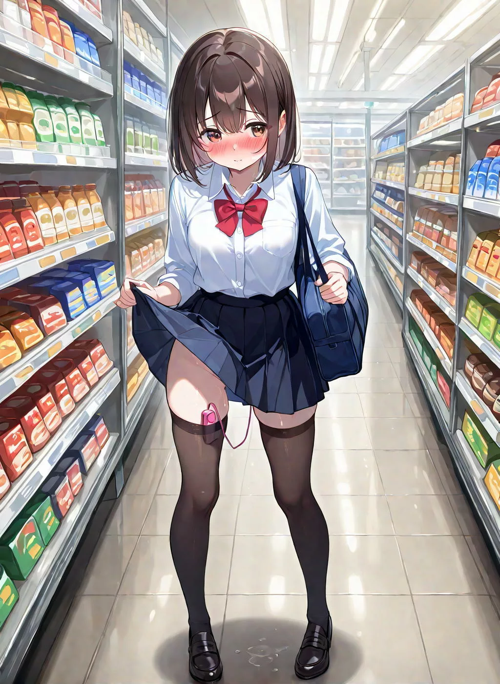 ローター装着中の学生ちゃんが店内でスカート捲ってみちゃう♡