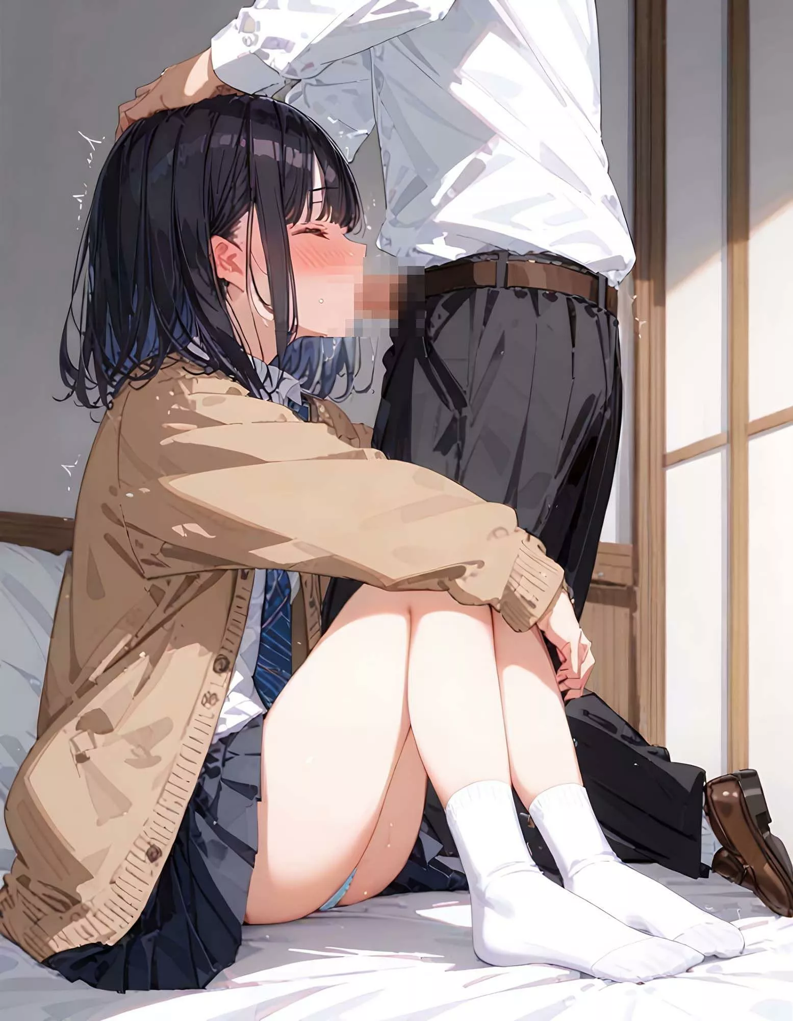 パンチラ女子のお口にイキリ棒を入れ込む♡