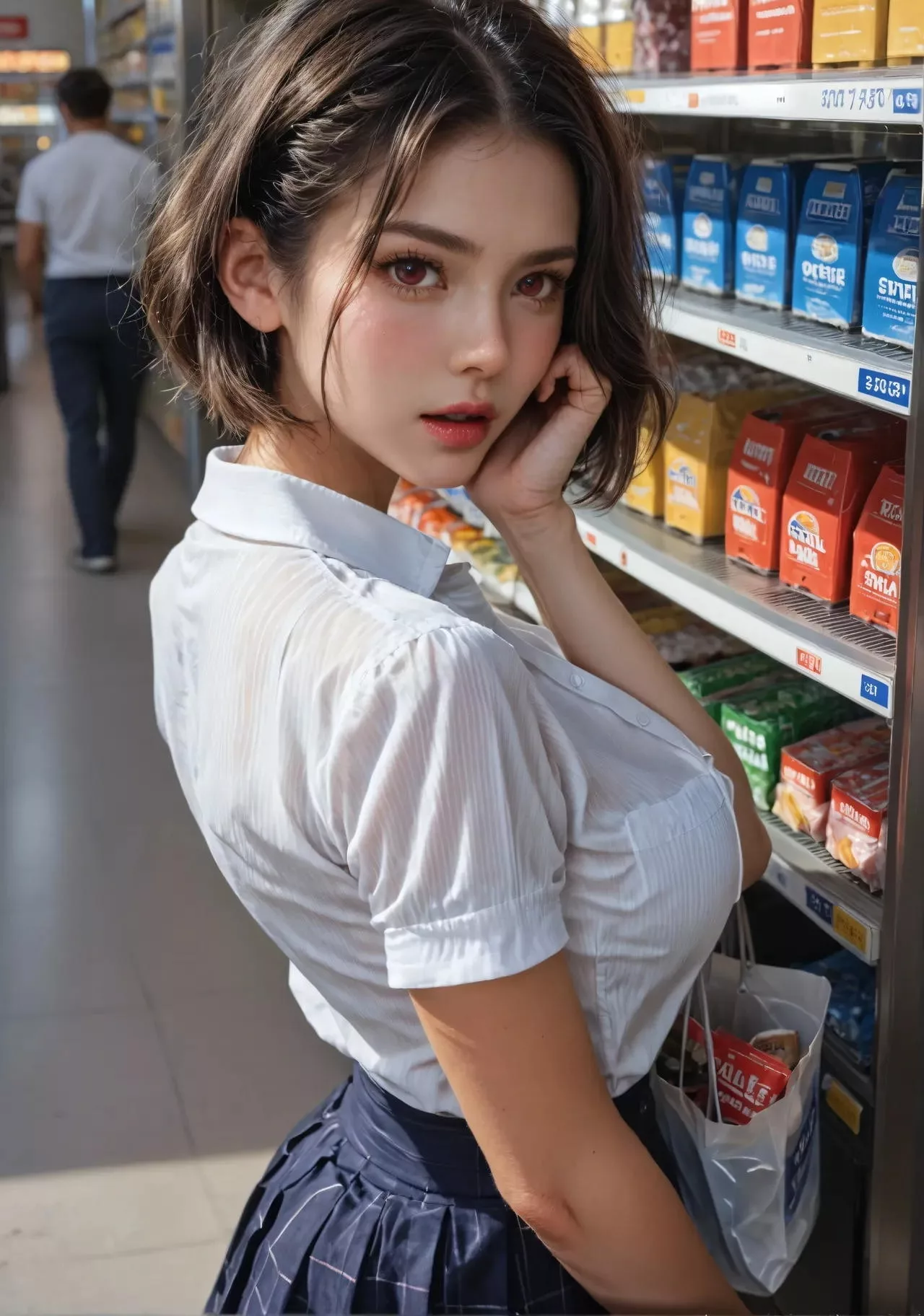 カバンにソローっと店の品を入れる女学生が万引きを見られてしまい…