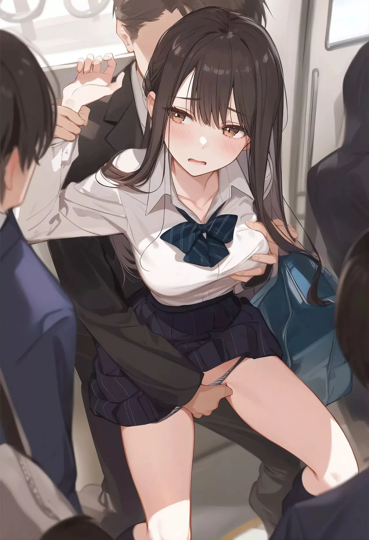 痴漢されてる学生ちゃんに助けを求められたけど…シコいので眺め続ける♡